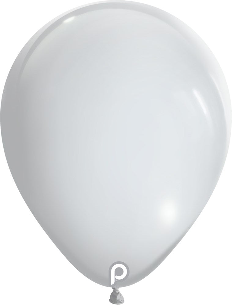 Glossy white latex balloon, 11-inch round shape, smooth surface, uninflated.
