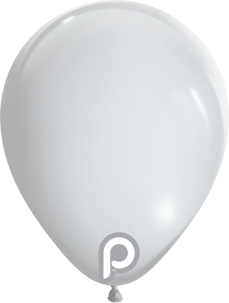 Smooth white latex balloon inflated to a rounded teardrop shape with a shiny surface.