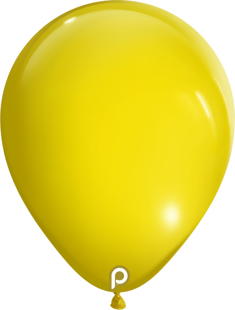 Bright yellow latex balloon inflated to 11 inches with a smooth, shiny surface.
