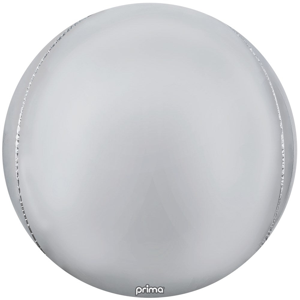 40-inch giant silver spherical foil balloon with smooth metallic finish.