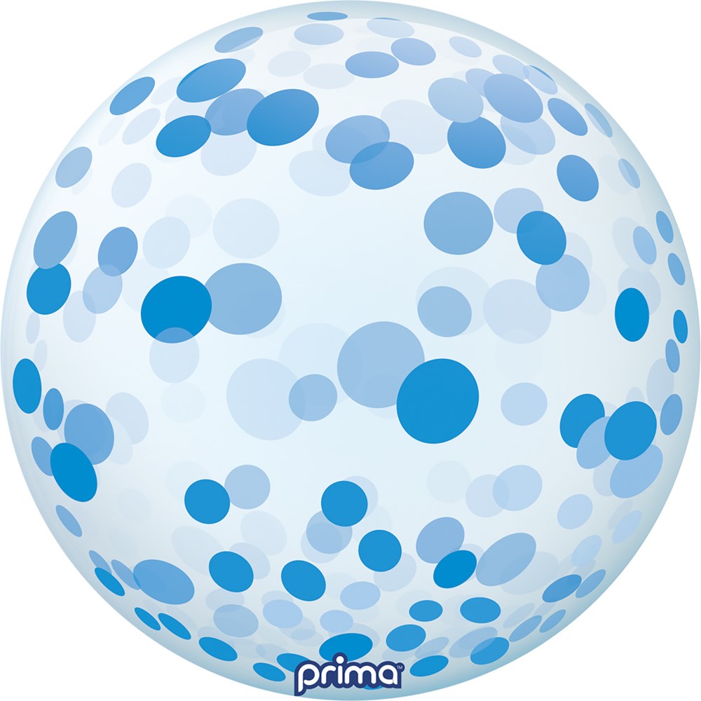 20-inch translucent blue sphere balloon with varying sizes of blue confetti dots.