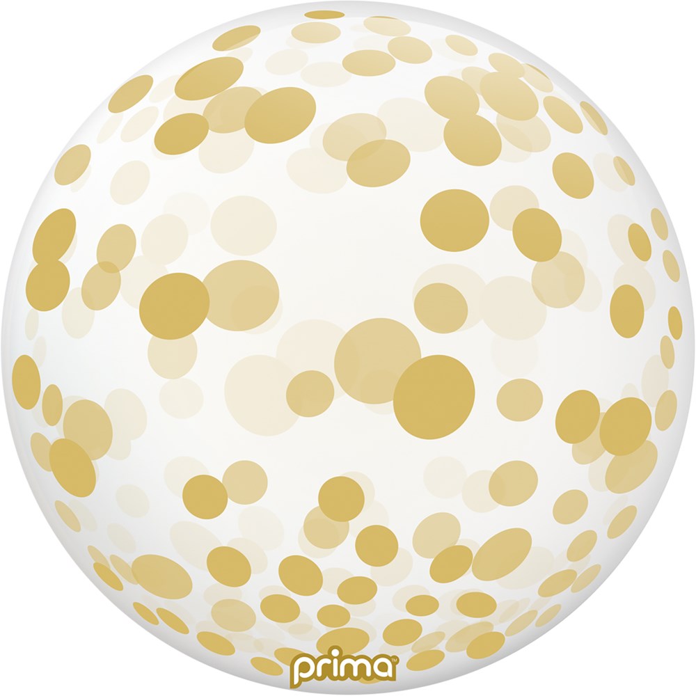 20-inch translucent balloon with scattered shiny gold confetti dots inside.