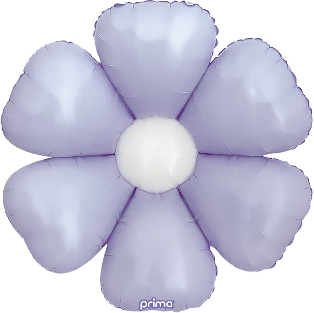 Lavender heart-shaped petal foil balloon with white round center, 34-inch decorative daisy shape.