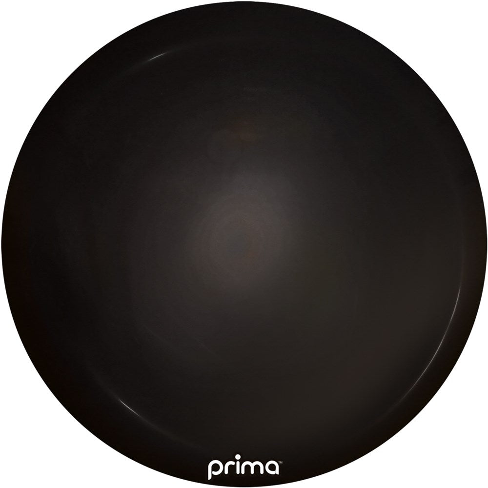 Black metallic 20-inch round sphere balloon with a smooth, reflective surface and "prima" logo at the bottom.