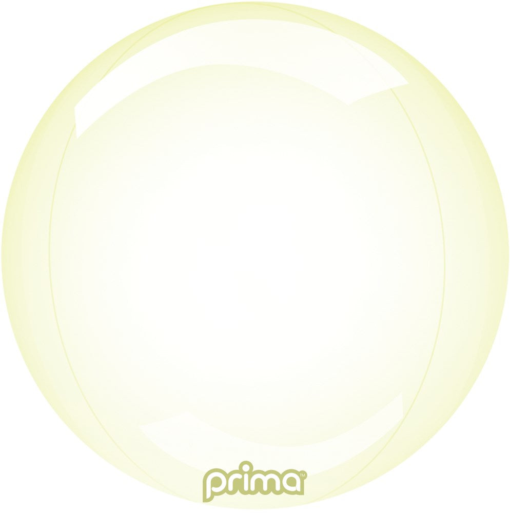 Glossy pale yellow translucent glass sphere balloon with smooth surface, 18 inches diameter.