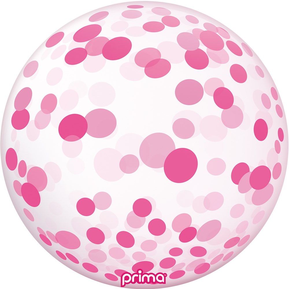 20-inch clear sphere balloon filled with various shades of pink confetti dots.