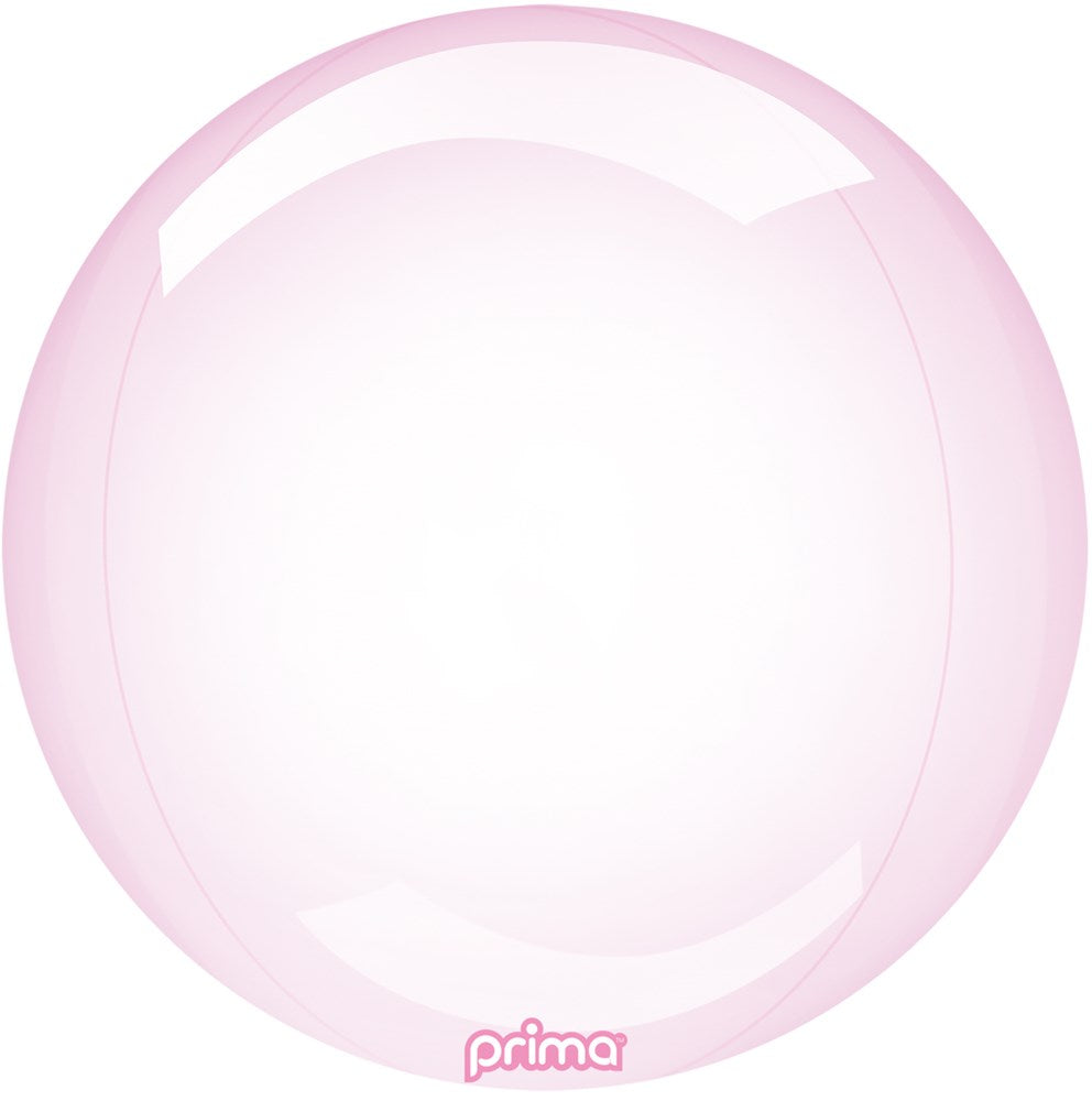Large translucent pink inflatable sphere balloon with glossy finish and subtle highlights, 20 inches wide.