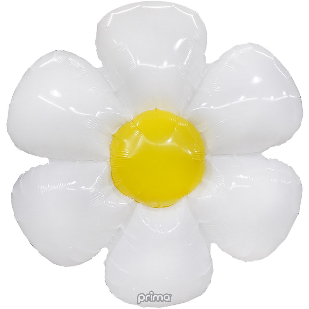 34-inch white daisy-shaped balloon with a yellow center and glossy finish.