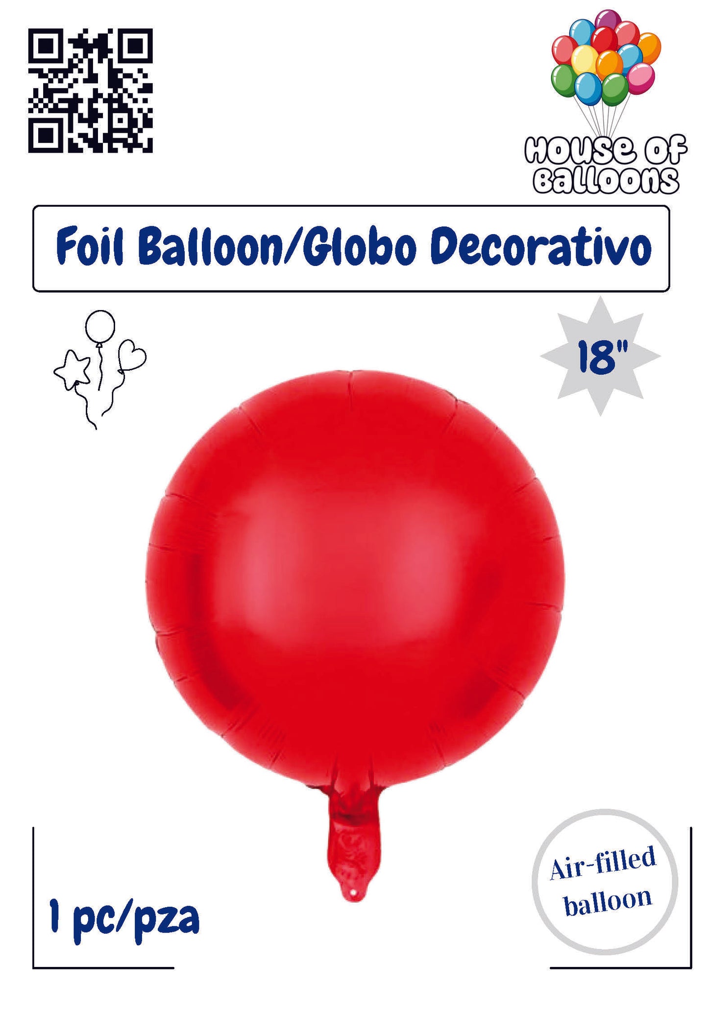 Shiny red round 18-inch foil balloon with a small tail for tying, glossy surface.