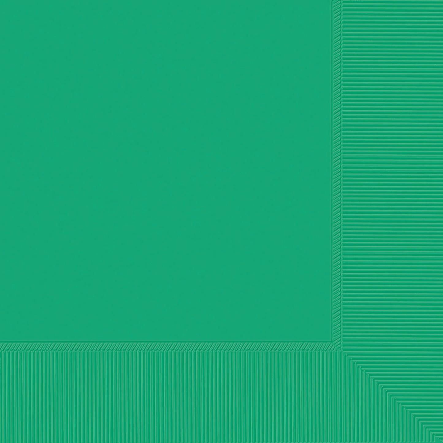 Square green 2-ply beverage napkin with a subtle embossed striped border, 40 count pack.