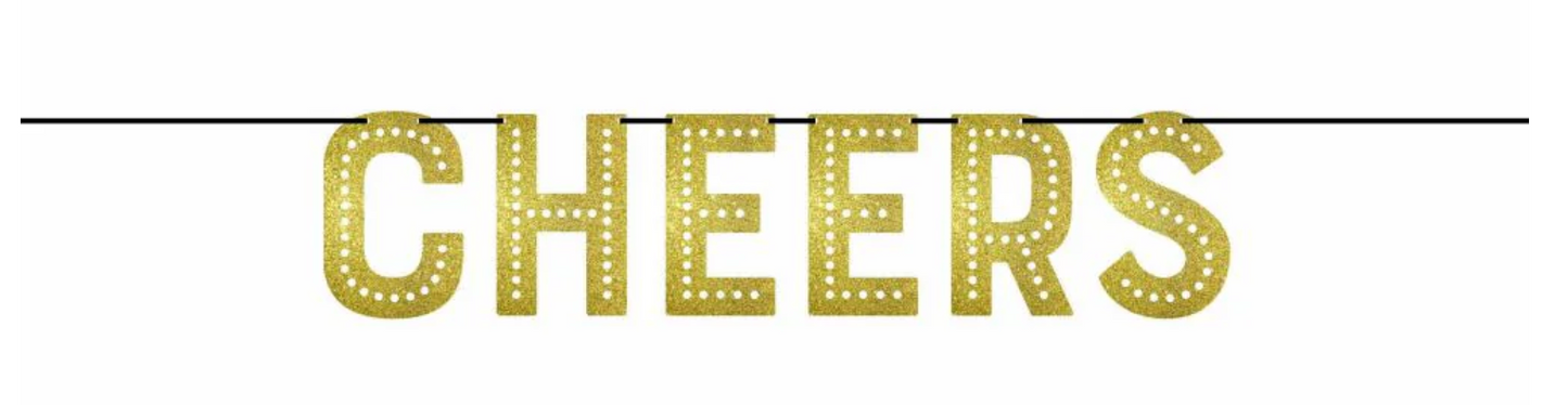 Cheers Shaped Banner with White Twine New Year's 1ct
