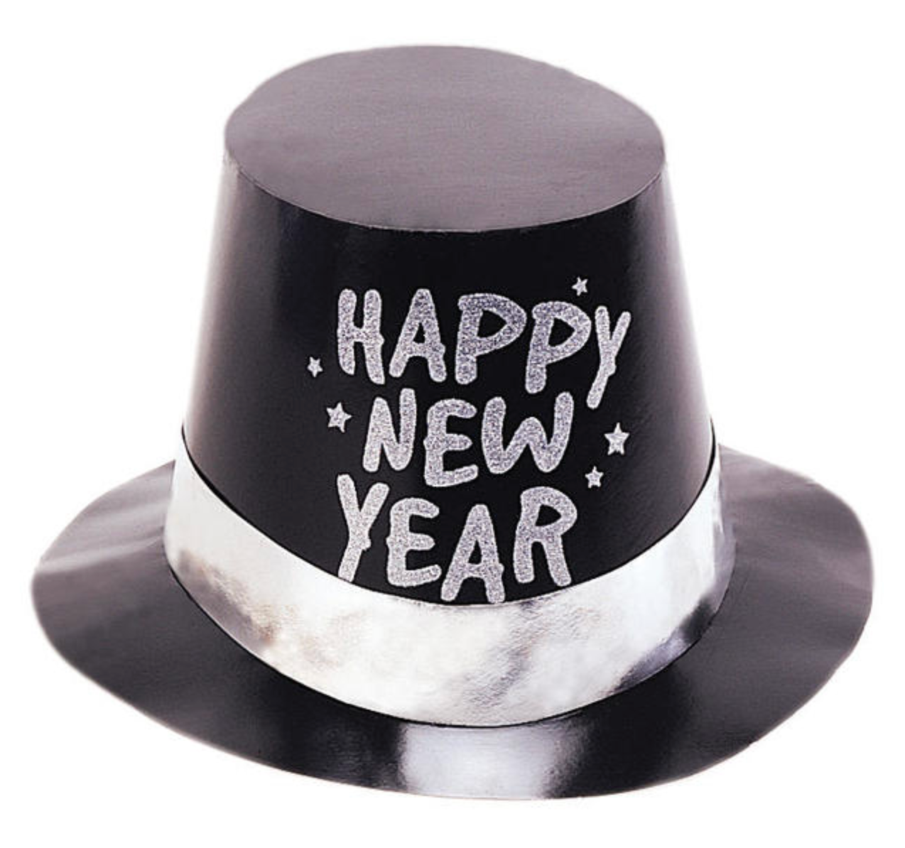 Black New Years Foil Glitter Top Hat