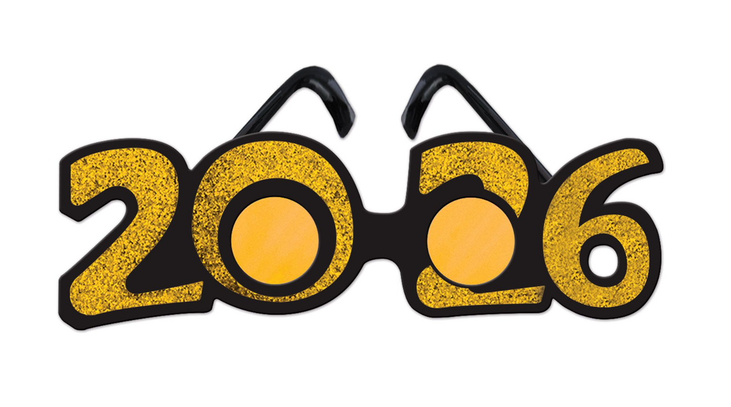 New Years 2026 Glittered Plastic Glasses in Gold 1ct