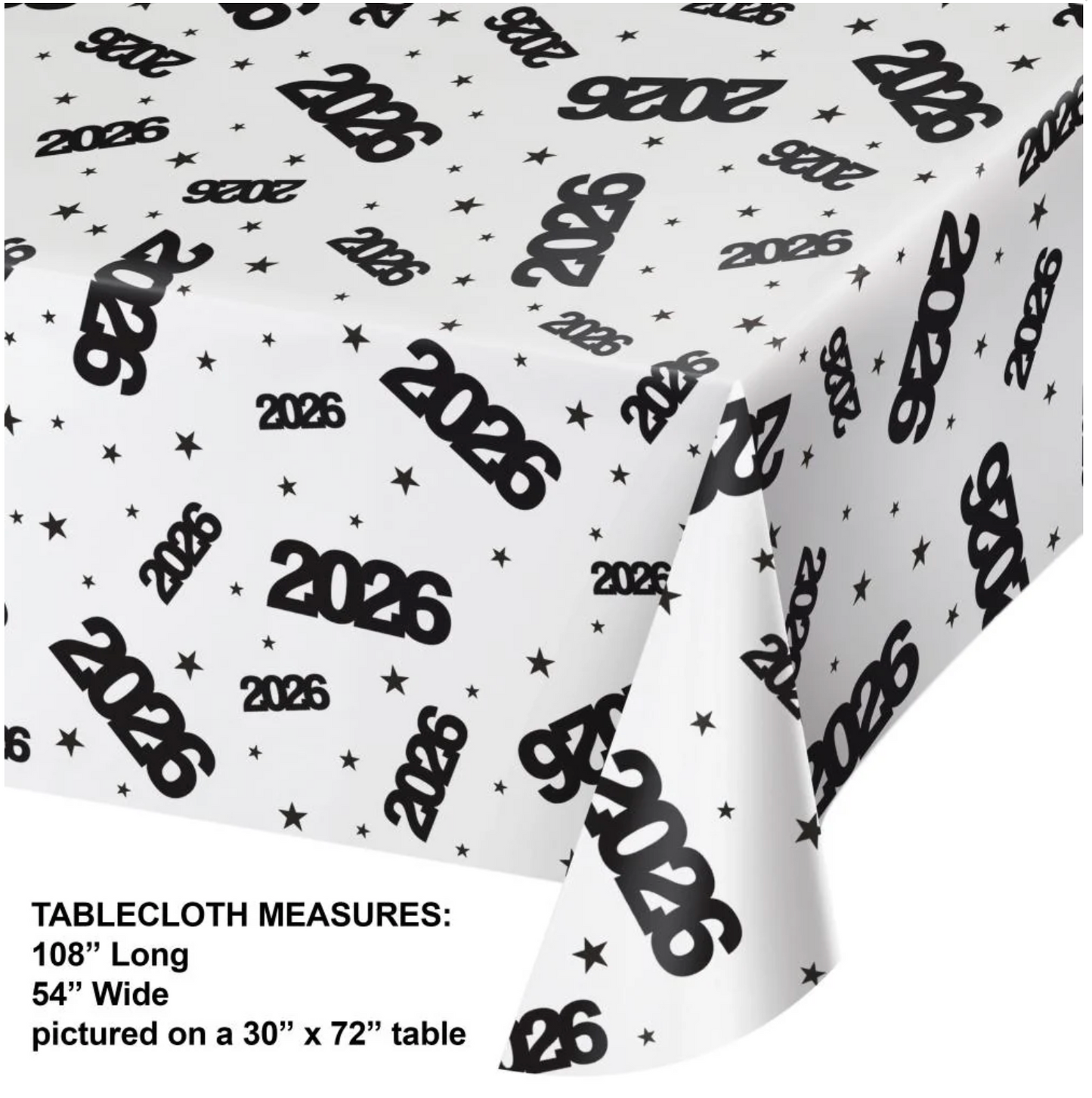 New Years Decor Plastic Tablecover Clear 2026 All Over Print 1ct