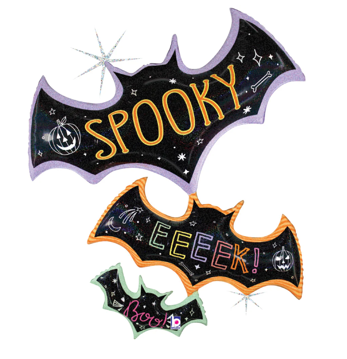 Betallic Spooky Pastel Bat Trio Halloween 42 Inch Glitter Holographic Shape 1ct