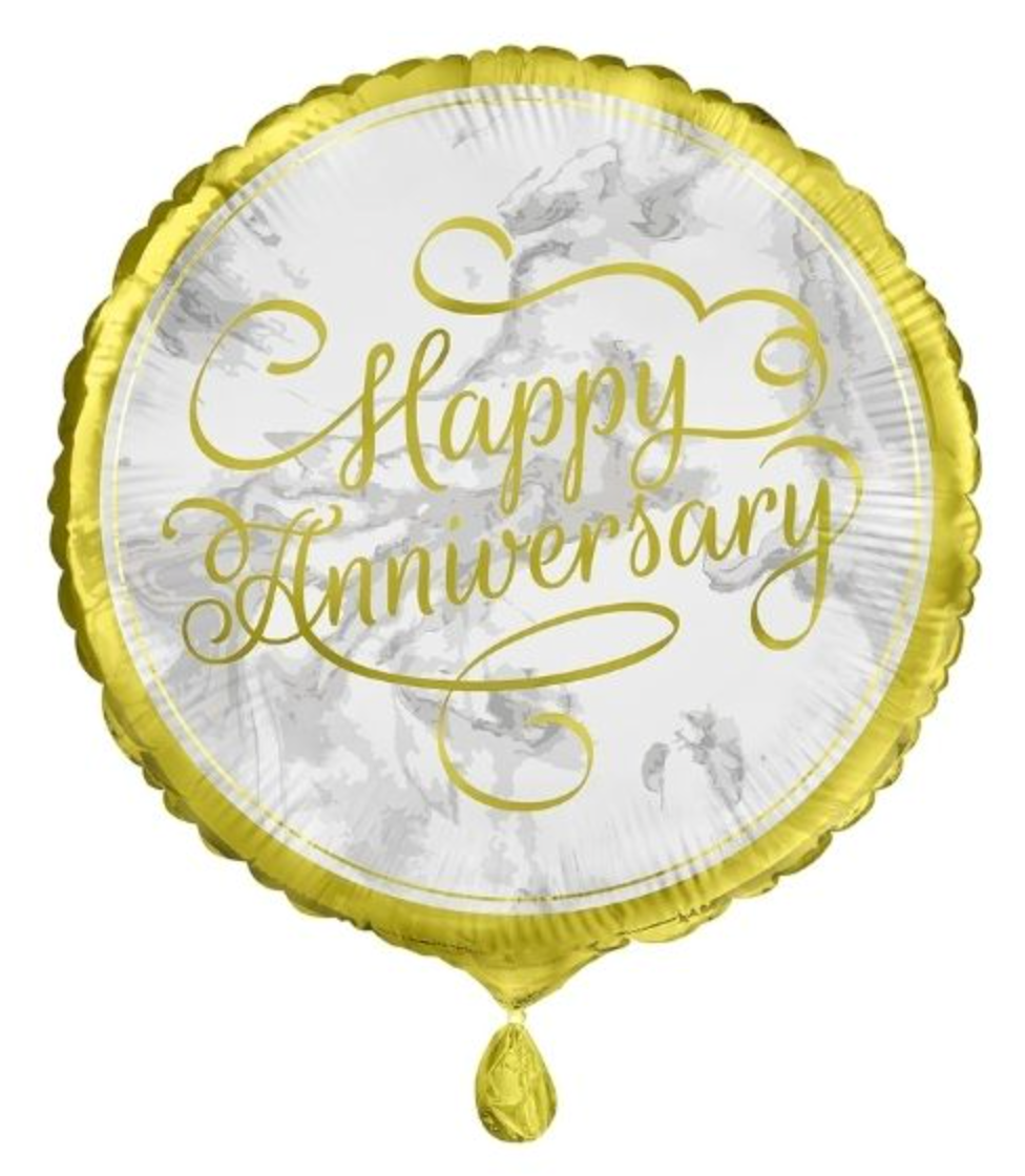 Globo de aluminio con borde dorado de 18 pulgadas con la frase "Feliz aniversario"