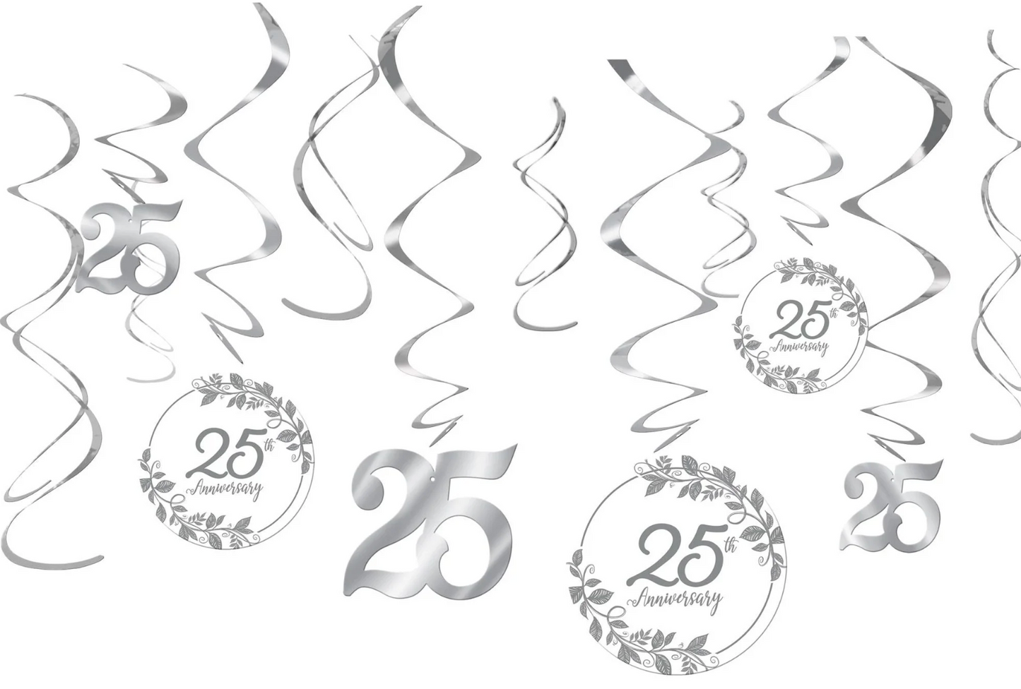Paquete económico de decoraciones en espiral para el 25.° aniversario, 12 unidades