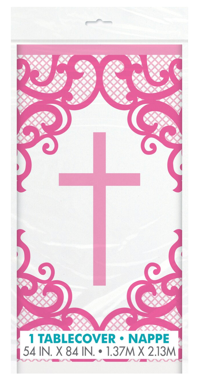 Mantel plástico cruz fantasía rosa 54x84