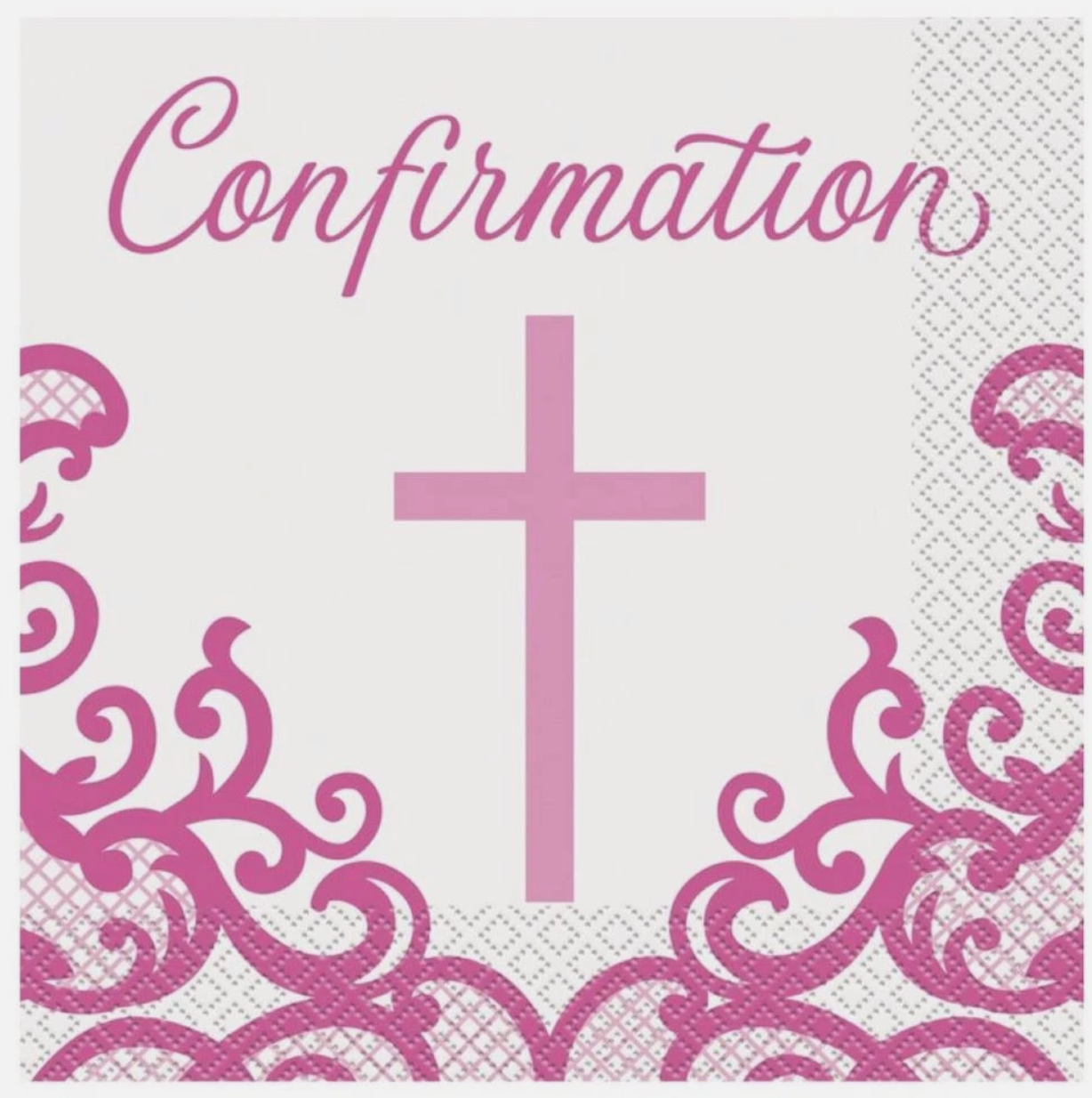 Fancy Pink Cross Confirmation Lunch Napkin 16ct