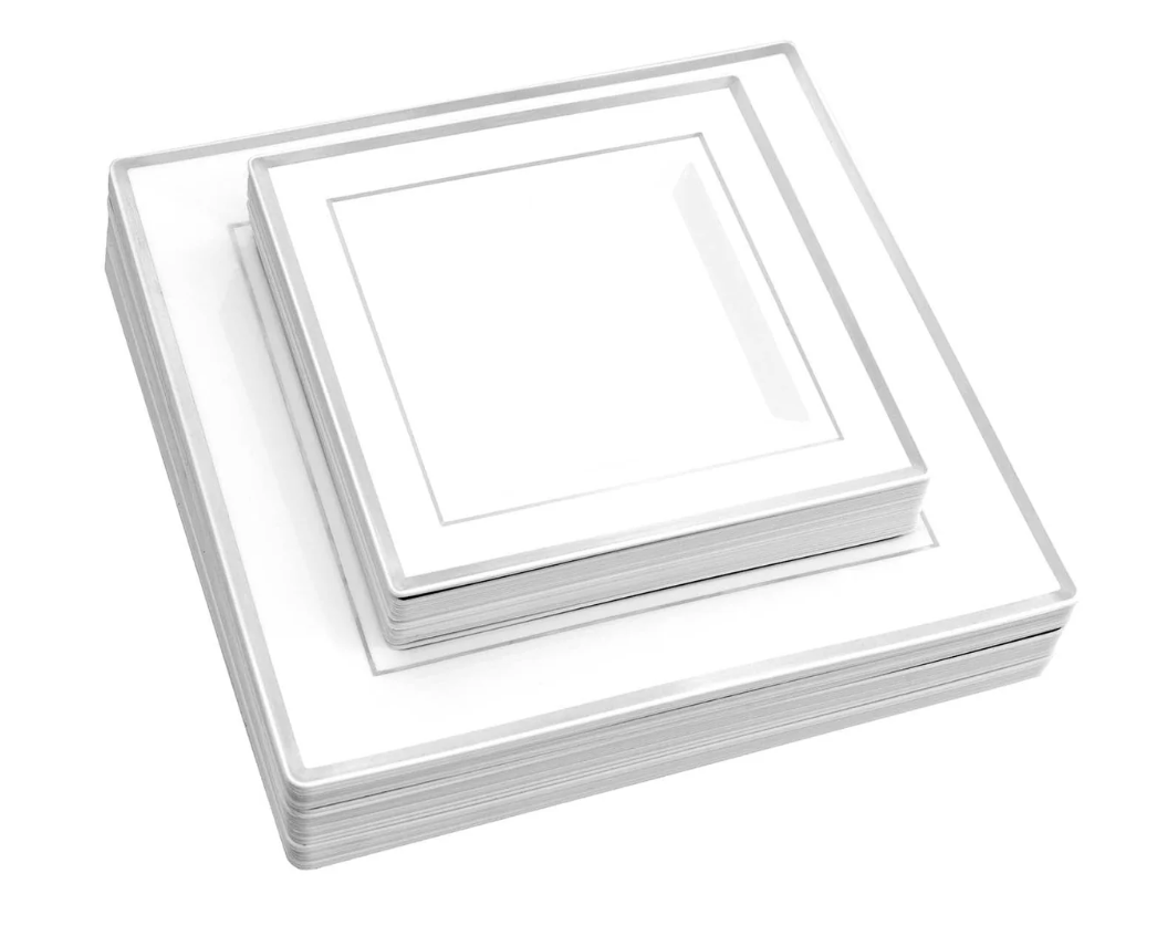 Square Plates Silver Rim 50ct
