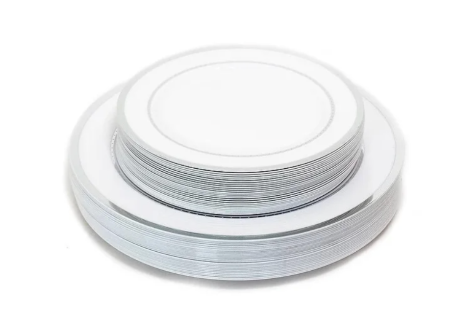 Silver Rim Plates 50ct Combo