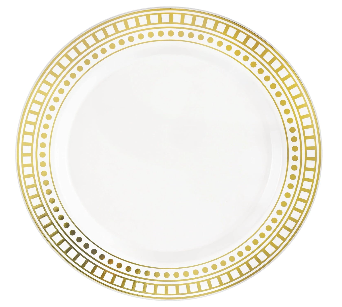 Premium 10.25 inch Plastic Plates with Gold Dots and Squares Border 20ct