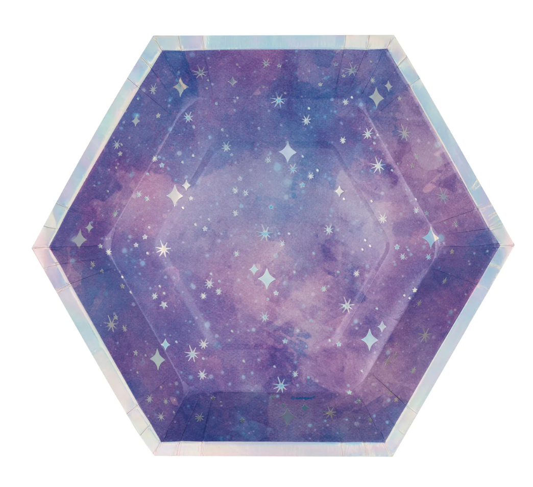 Galaxy 9.25 inch Foil Stamped Hexagon Plate 8ct