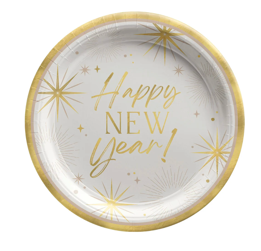 New Years Eve Golden Soiree 9 Inch Round Plate 8ct