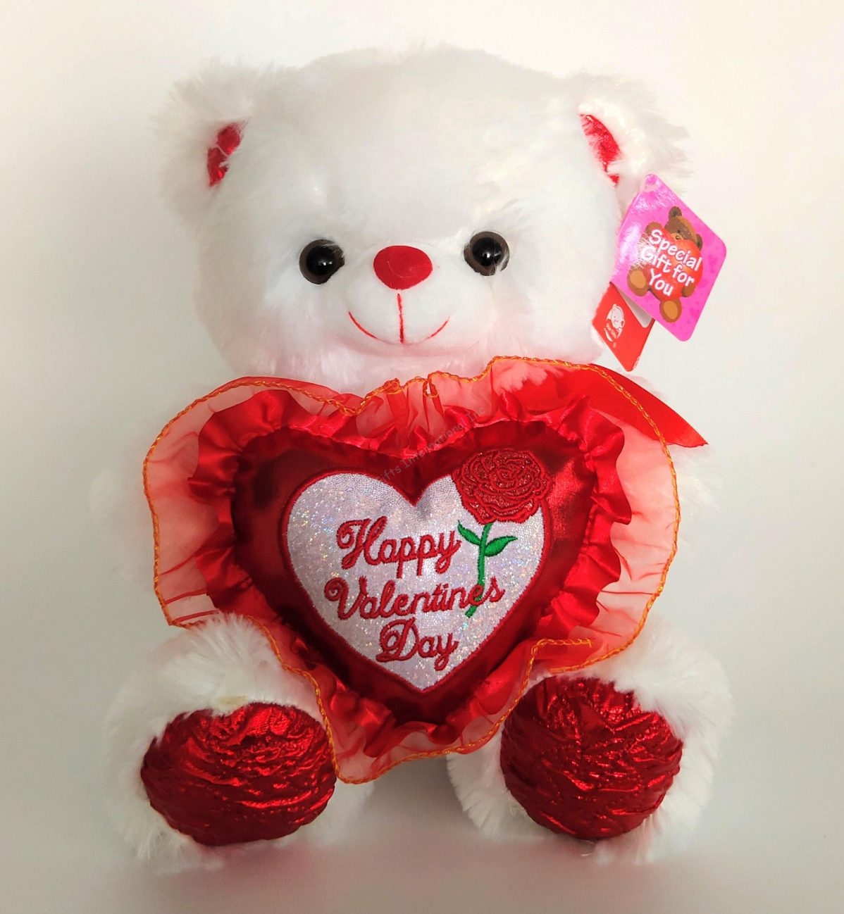 12in White Bear Happy Valentines Day - Toy World Inc
