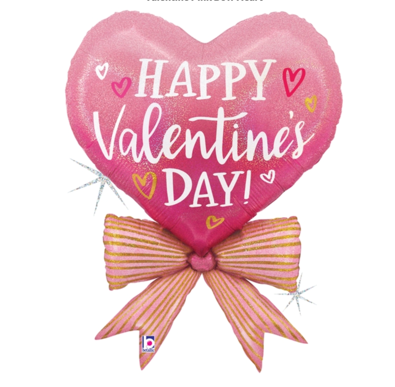 Betallic Valentine Pink Bow Heart 34 inch Glitter Holographic Balloon 1ct