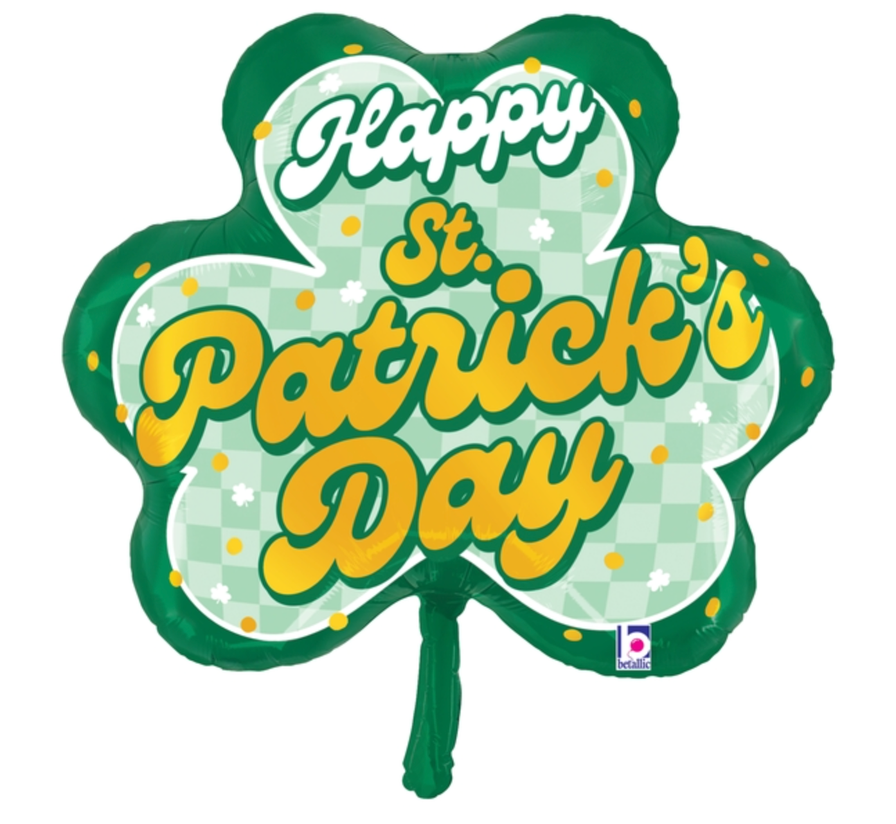 Betallic St Patricks Day Checkered Shamrocks 30 inch Foil Balloon 1ct
