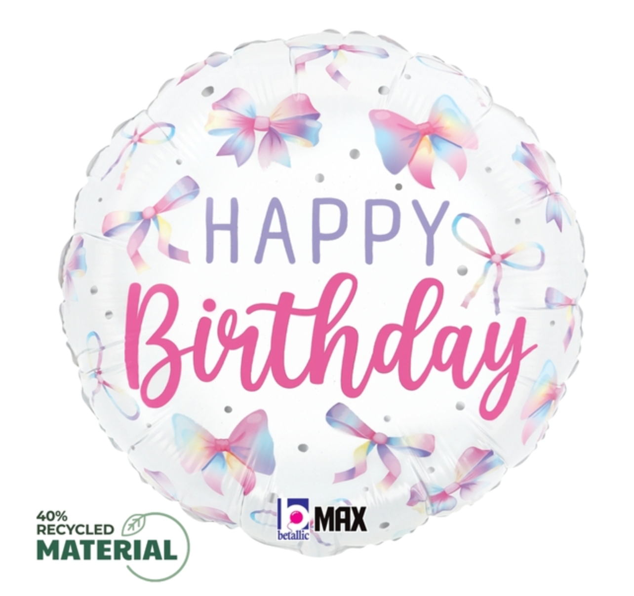 Betallic Multicolor Bow Birthday 18 inch Round Foil Balloon 1ct