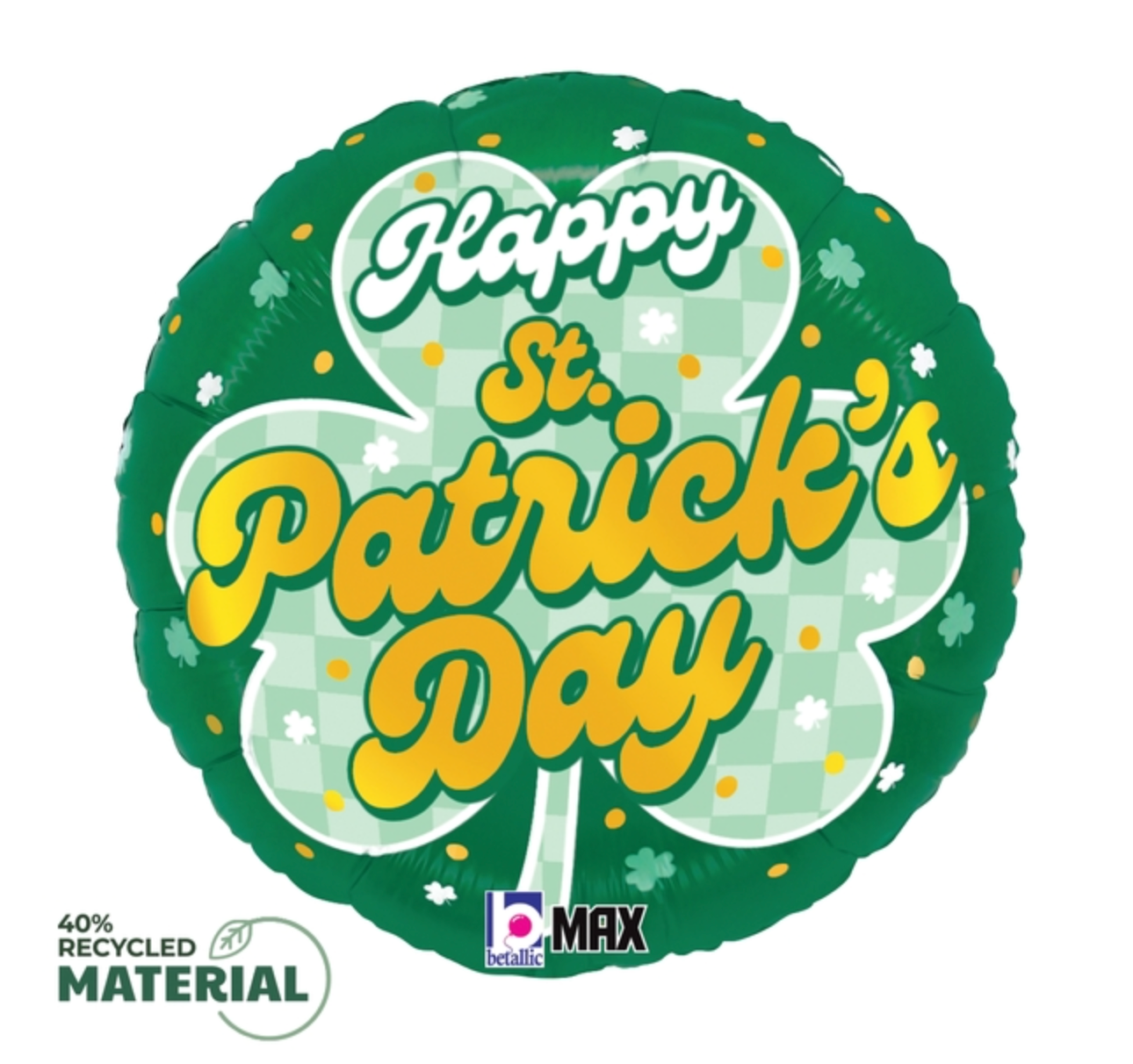 Betallic St. Patricks Day Checkered Shamrocks 18 inch Round Foil Balloon 1ct