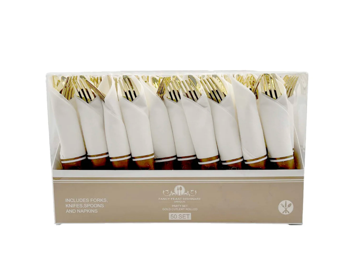 Cutlery with Napkin Gold 50ct