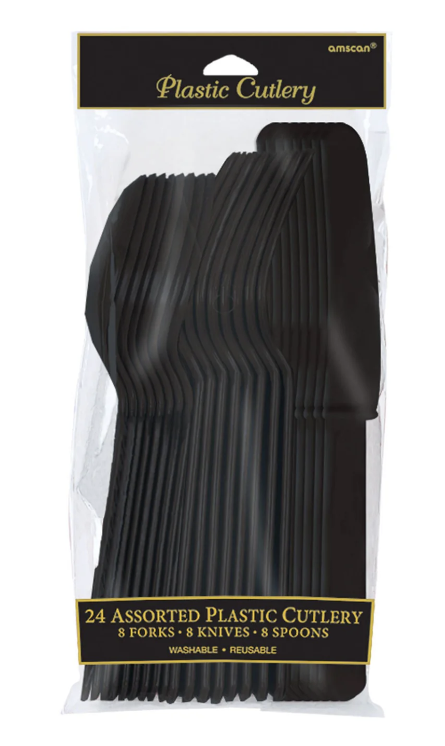 Assorted Plastic Cutlery Jet Black 24ct - Toy World Inc