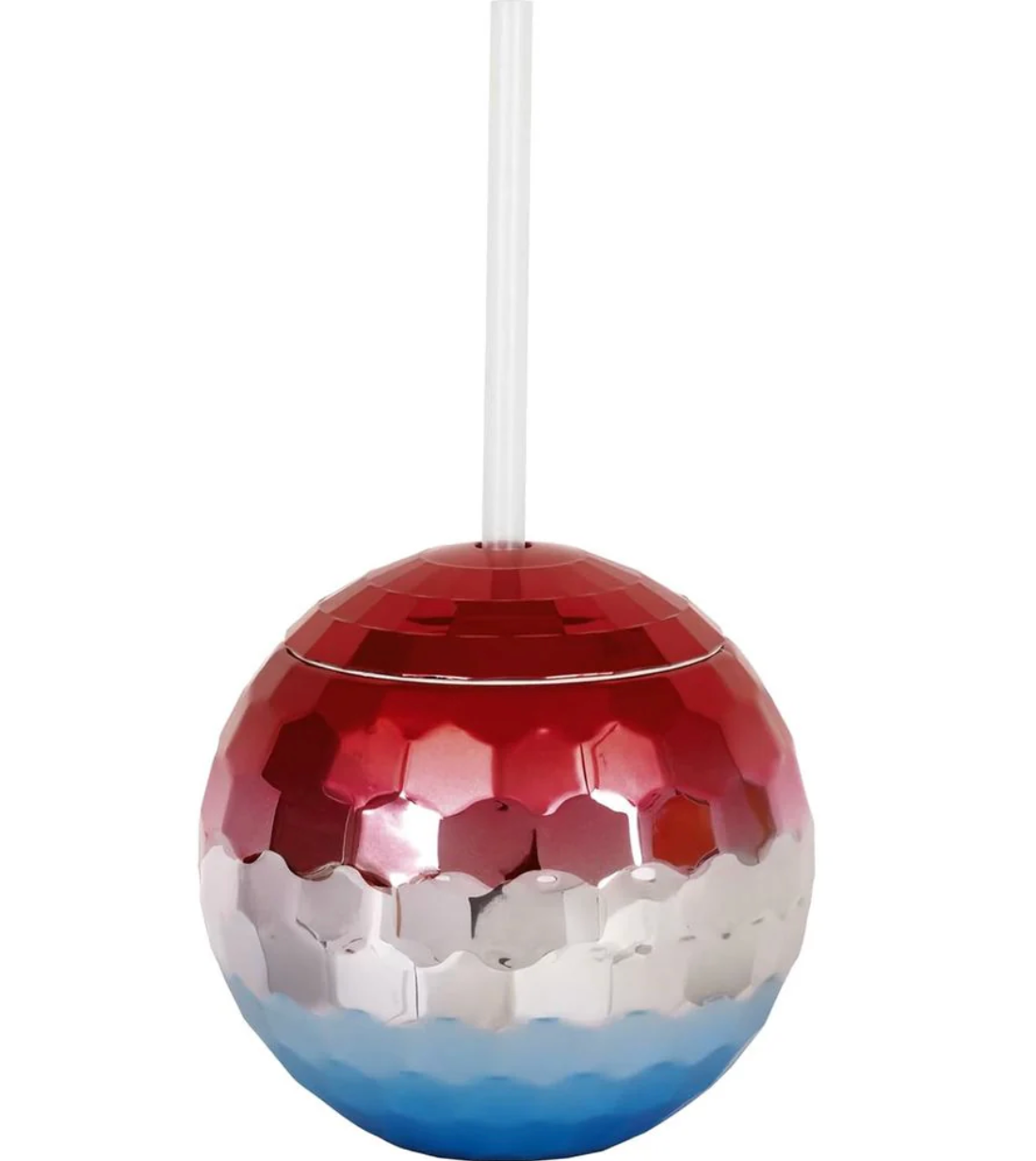 Red White Stars Disco Ball Shaped Cup with Straw 1ct