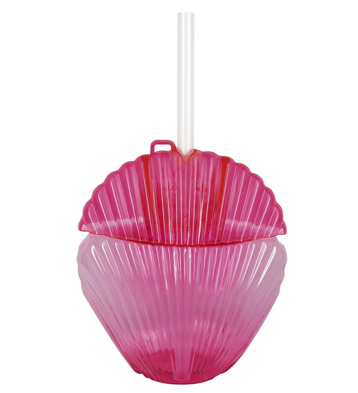 Pink Translucent Plastic Shell Cup with Straw 1ct