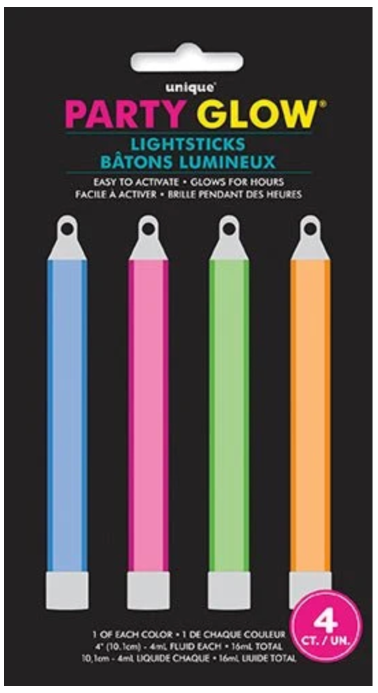 Party Glow Assorted 4 inch Glow Lightsticks 4ct
