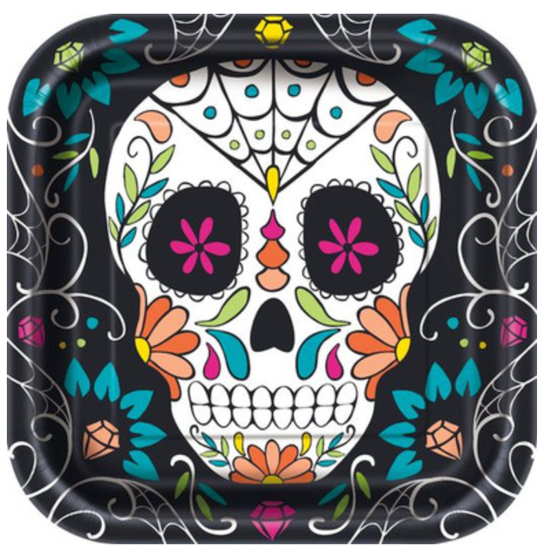Halloween Day of the Dead 9 inch Square Plates 10ct