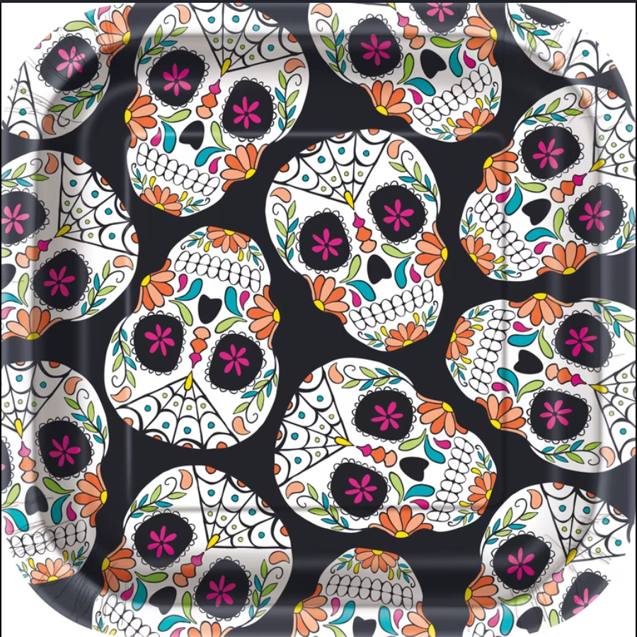 Halloween Day of the Dead 7 inch Square Plates 10ct