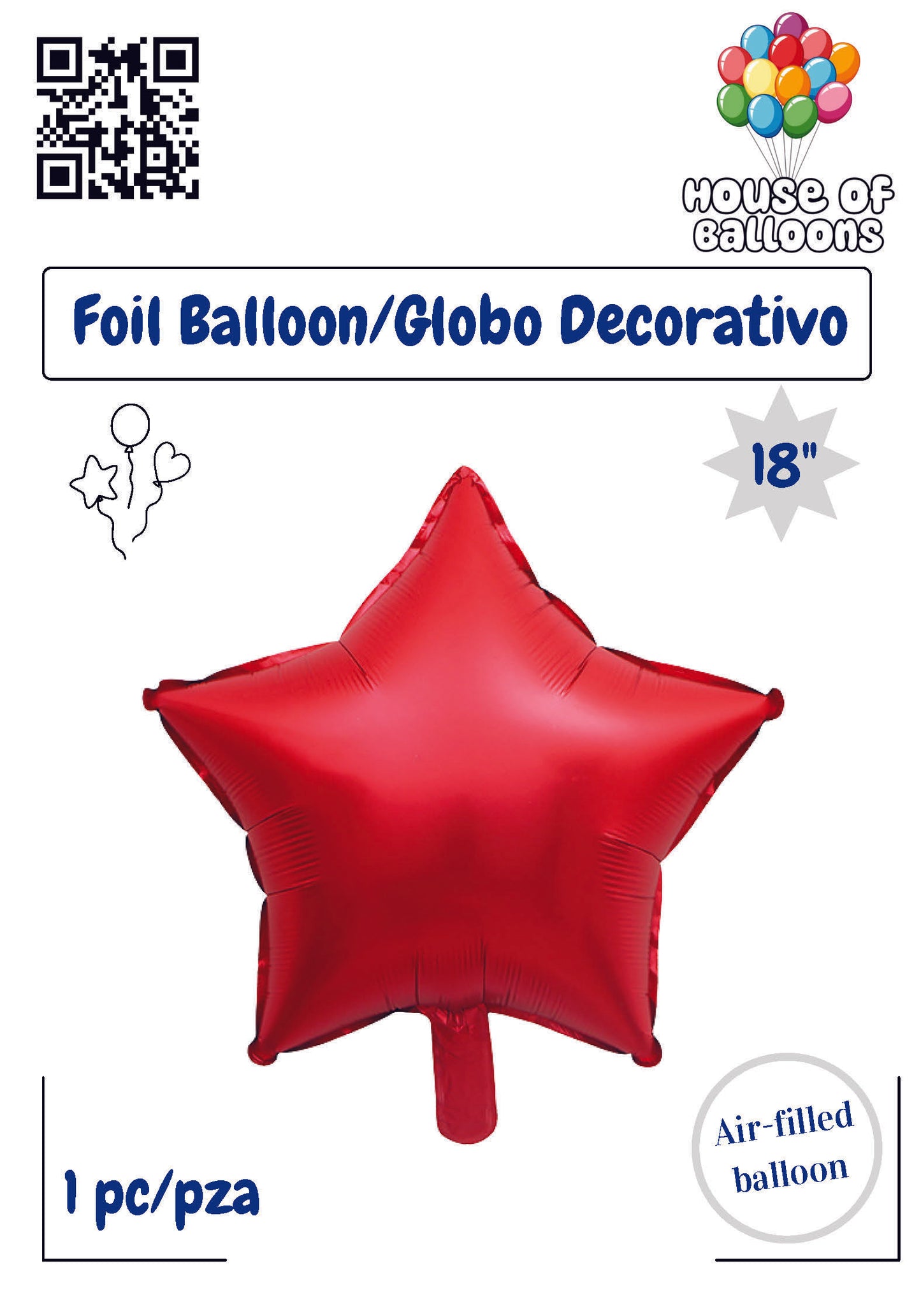 18-inch shiny candy apple red foil star balloon, air-filled decoration.