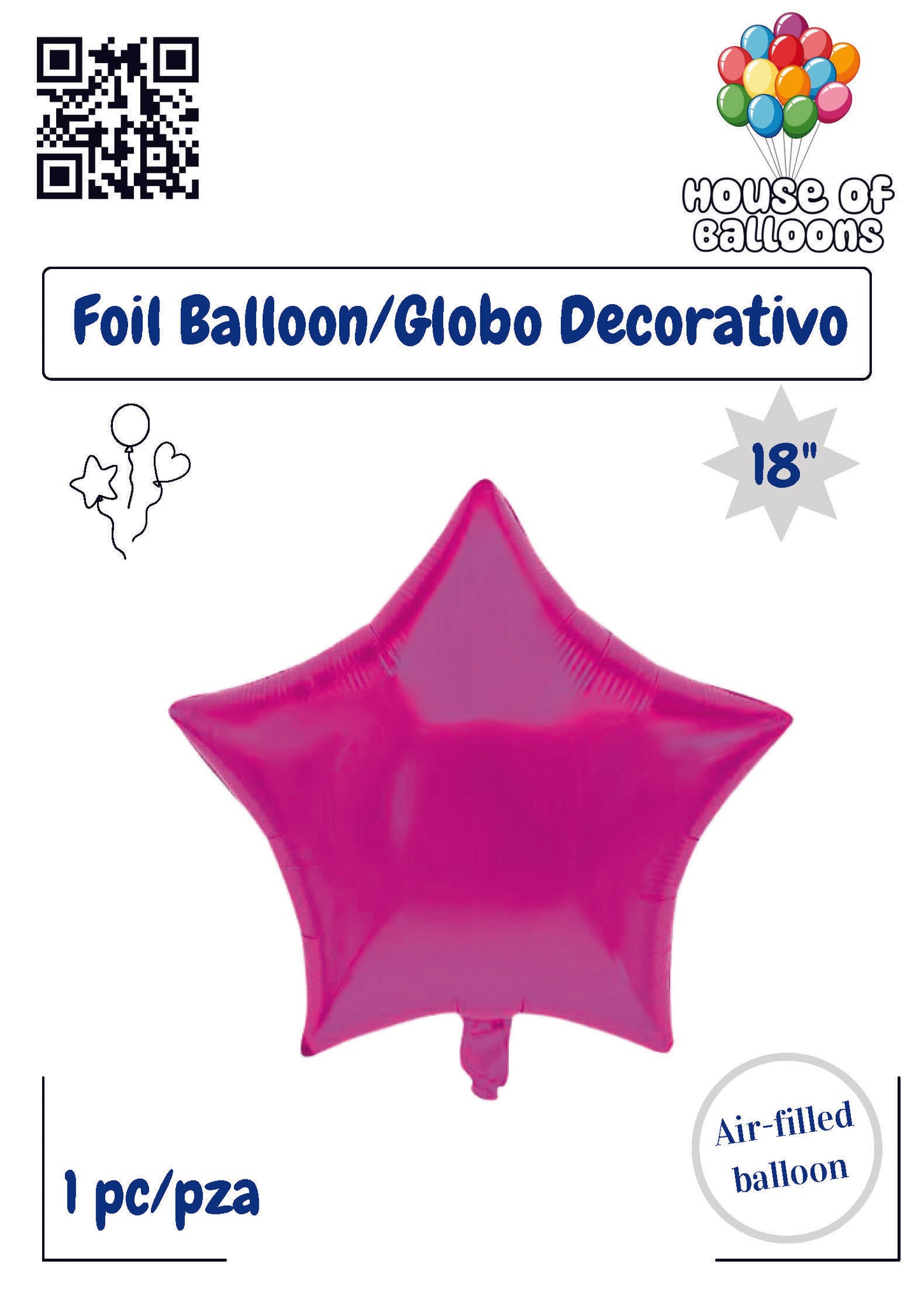 18-inch cotton candy pink star-shaped foil balloon, air-filled decor accessory.