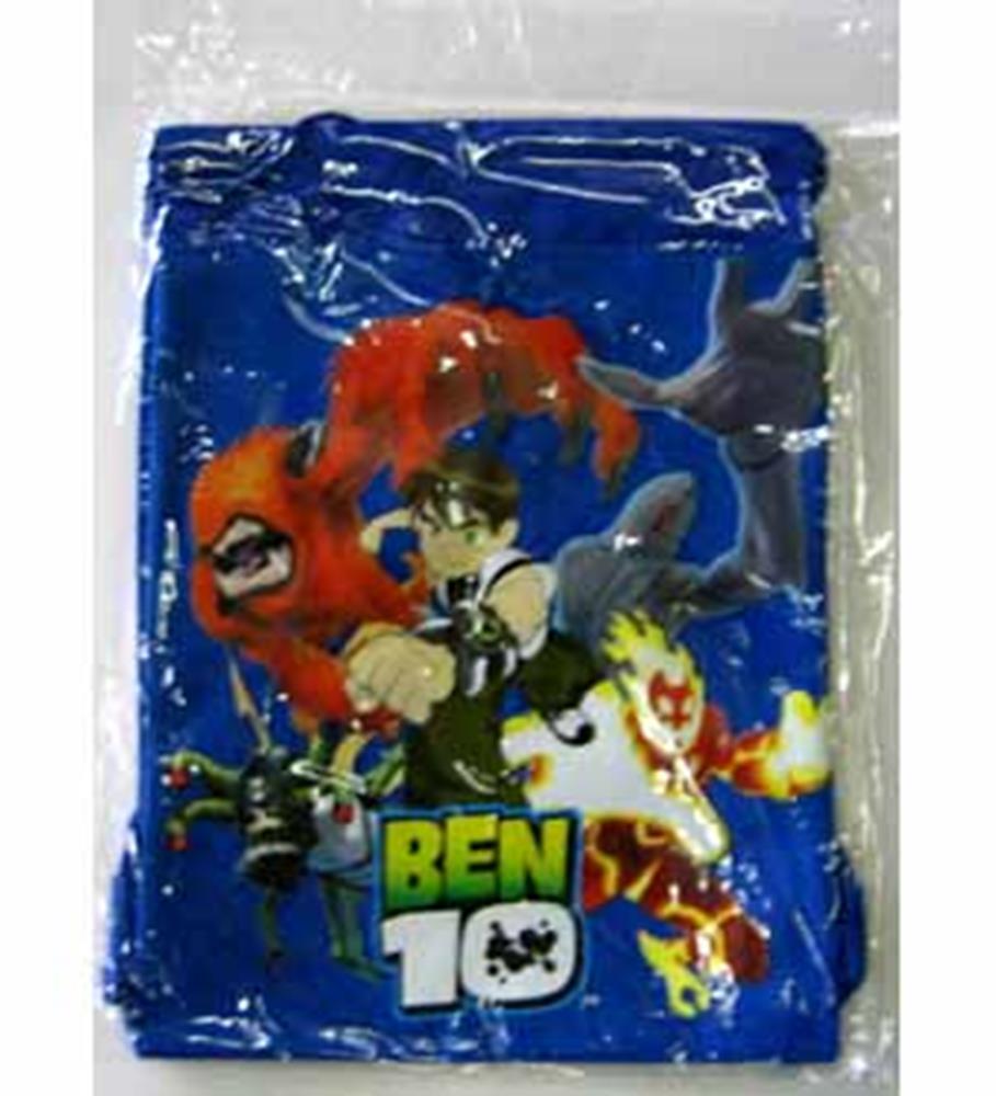 Blue string backpack featuring colorful Ben 10 characters and green logo on front.