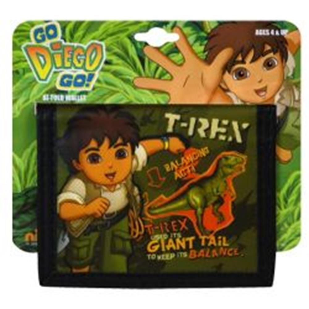 Black bifold wallet with colorful dinosaur and boy character print, made from non-woven fabric.