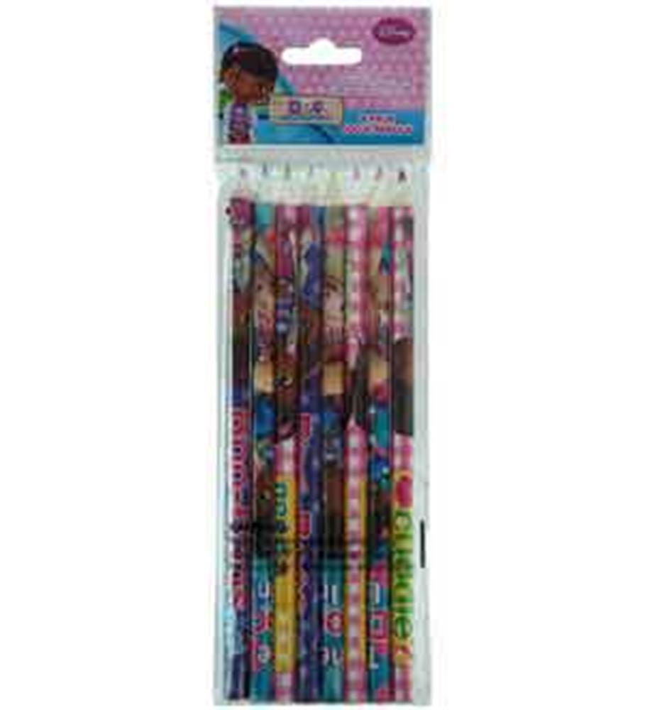 Pack of eight wood colored pencils featuring Doc McStuffins and colorful character designs on the barrel.