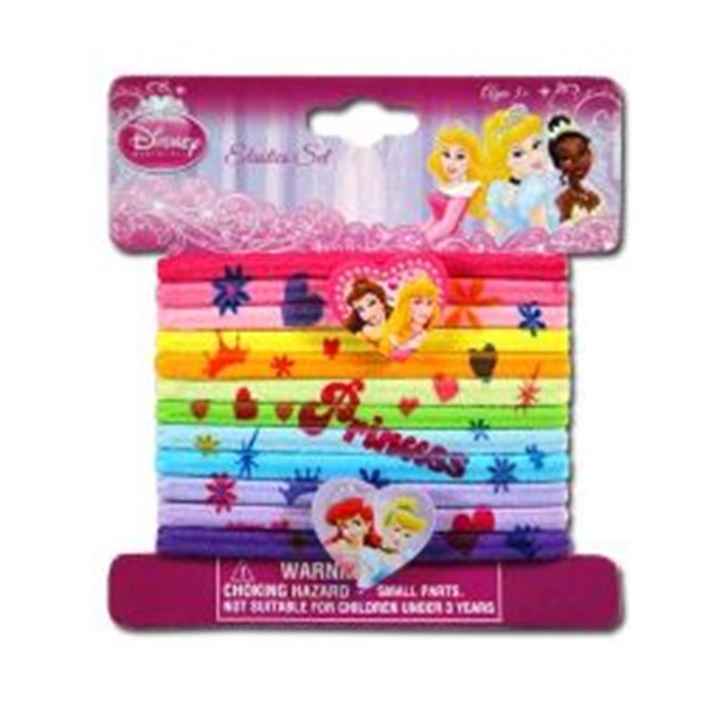 Set of colorful elastic hair ties featuring Disney princess charms and decorative star and heart patterns.