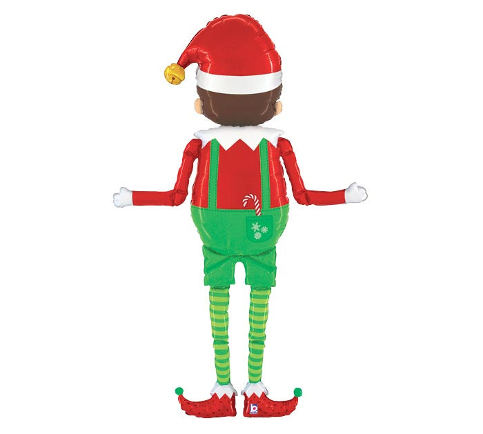 66-inch foil balloon shaped like a Christmas elf with red hat, green outfit, and striped legs.