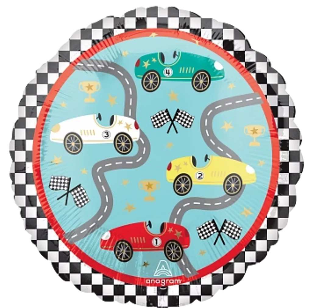 Anagram Race Cars Round 17 inch Foil Balloon 1ct