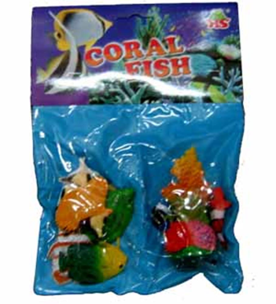 Two colorful coral fish party decorations with seaweed accents in blue packaging labeled Coral Fish.