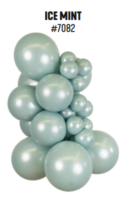 Kalisan Aura Ice Mint latex balloon color cluster showing the shade across multiple balloon sizes